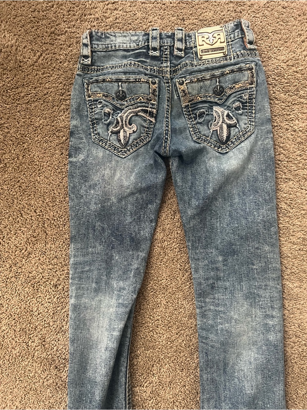 Rock Revival Men's Faded Blue Slim Straight Jeans with Embroidered Back Pockets